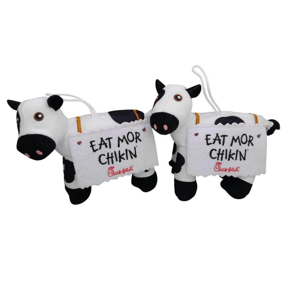 Chick-fil-A Plush Cow Set of 2 Eat Mor Chikin Mascot Ornaments 3543WB